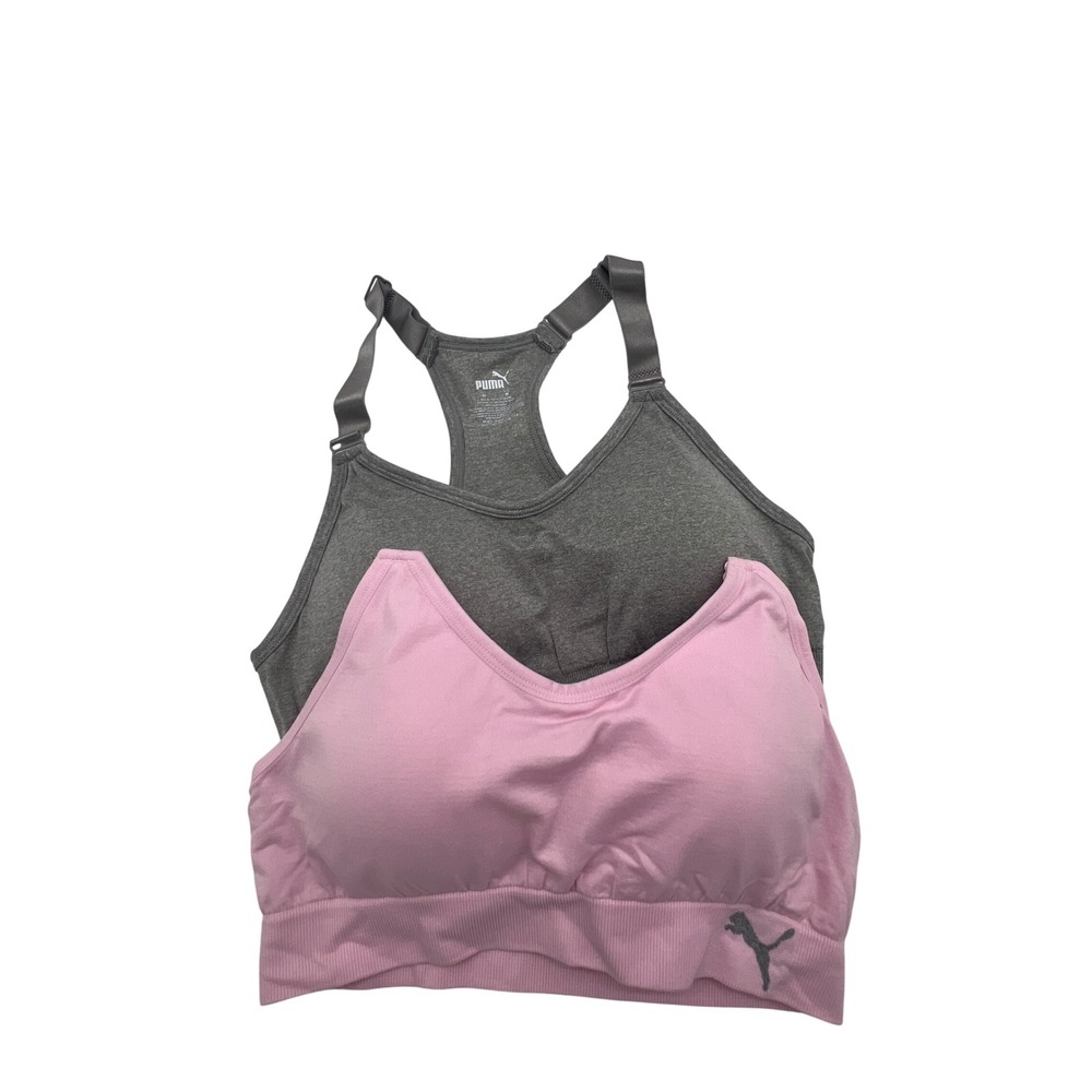 Puma Womens 2 Pack Seamless Racerback Sports Bras Pink Gray Medium 5285